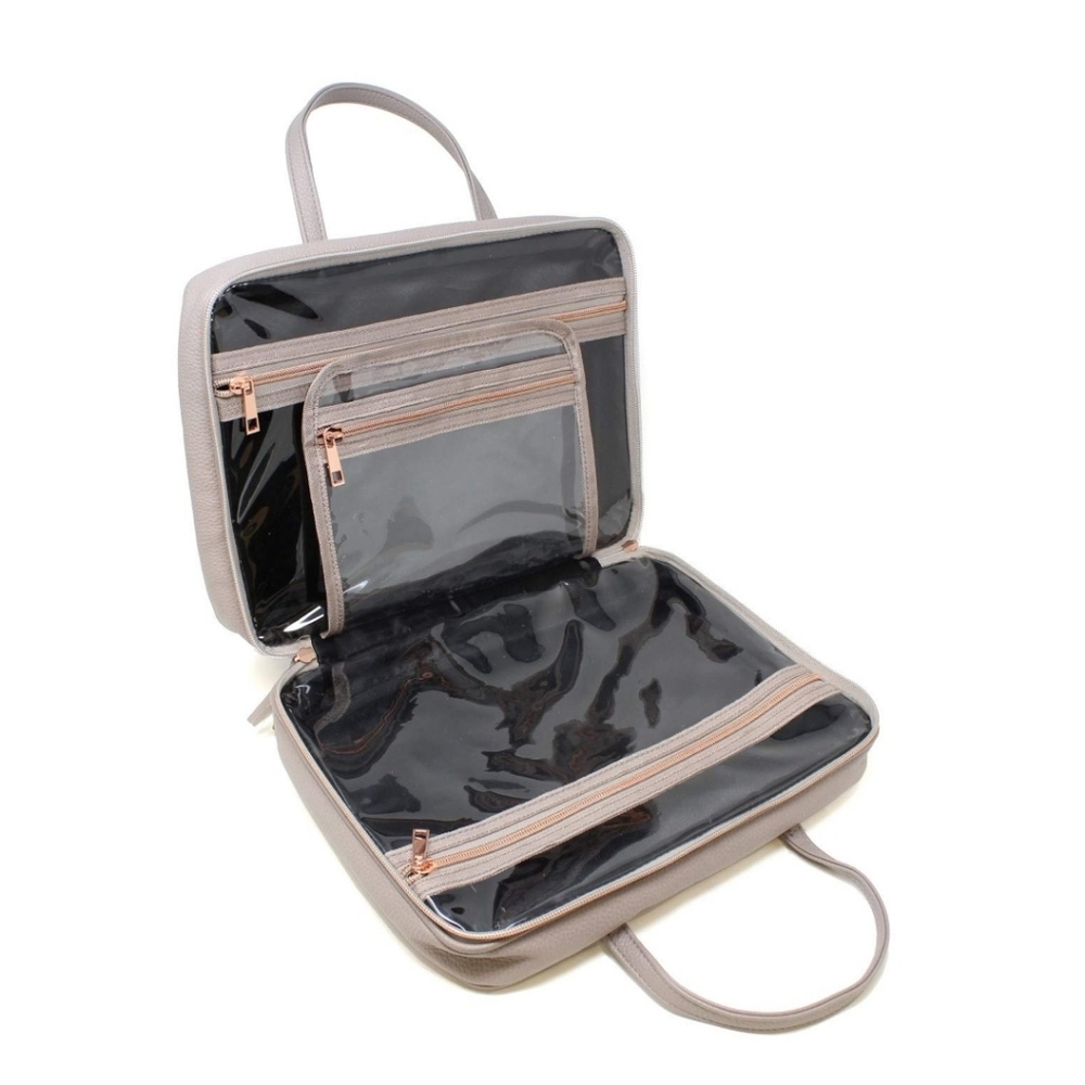 Ms lovely Vegan Leather Toiletry Travel Bag  Large Cosmetic  Grey NEW - Picture 3 of 8